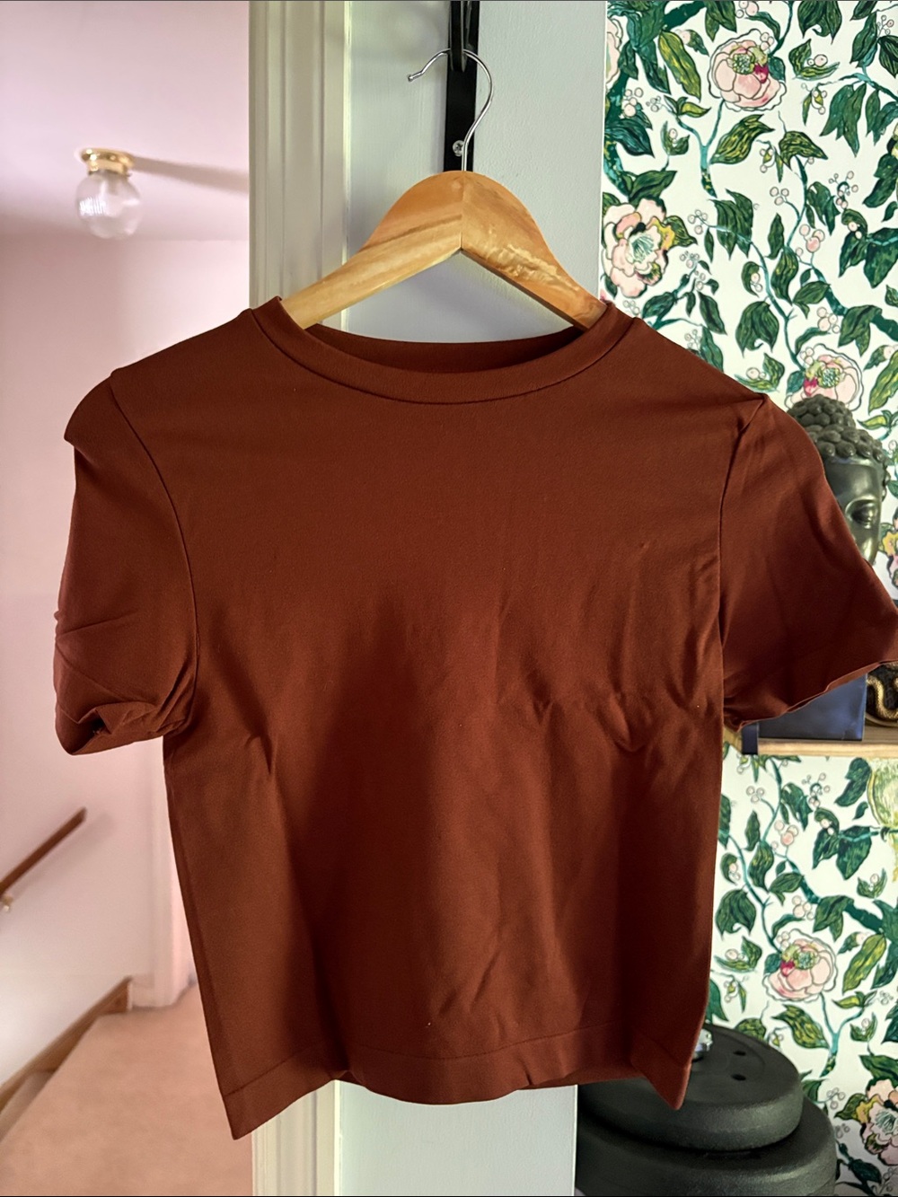 Fitted Crewneck Short Sleeve Shirt - Brown